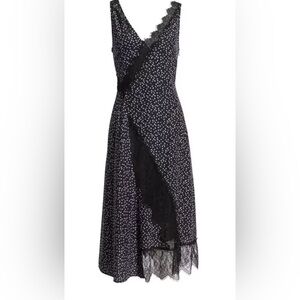 LEWIT Womens SZ 6 Dark Navy Black 100% Silk Dress , Slip style. Asymmetrical